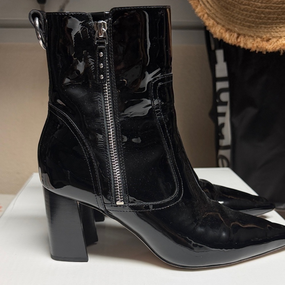 PAIGE Black Patent Heeled Boots
